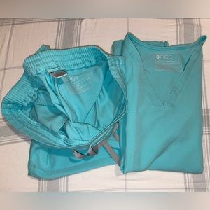 Figs SET: Casma Scrubtop Small & SkinnyYola ScrubPants Medium Tall, “Fresh Aqua”